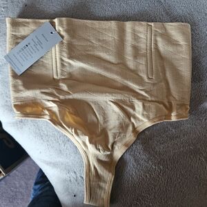 Beige Ribbed High-Waist Shapewear